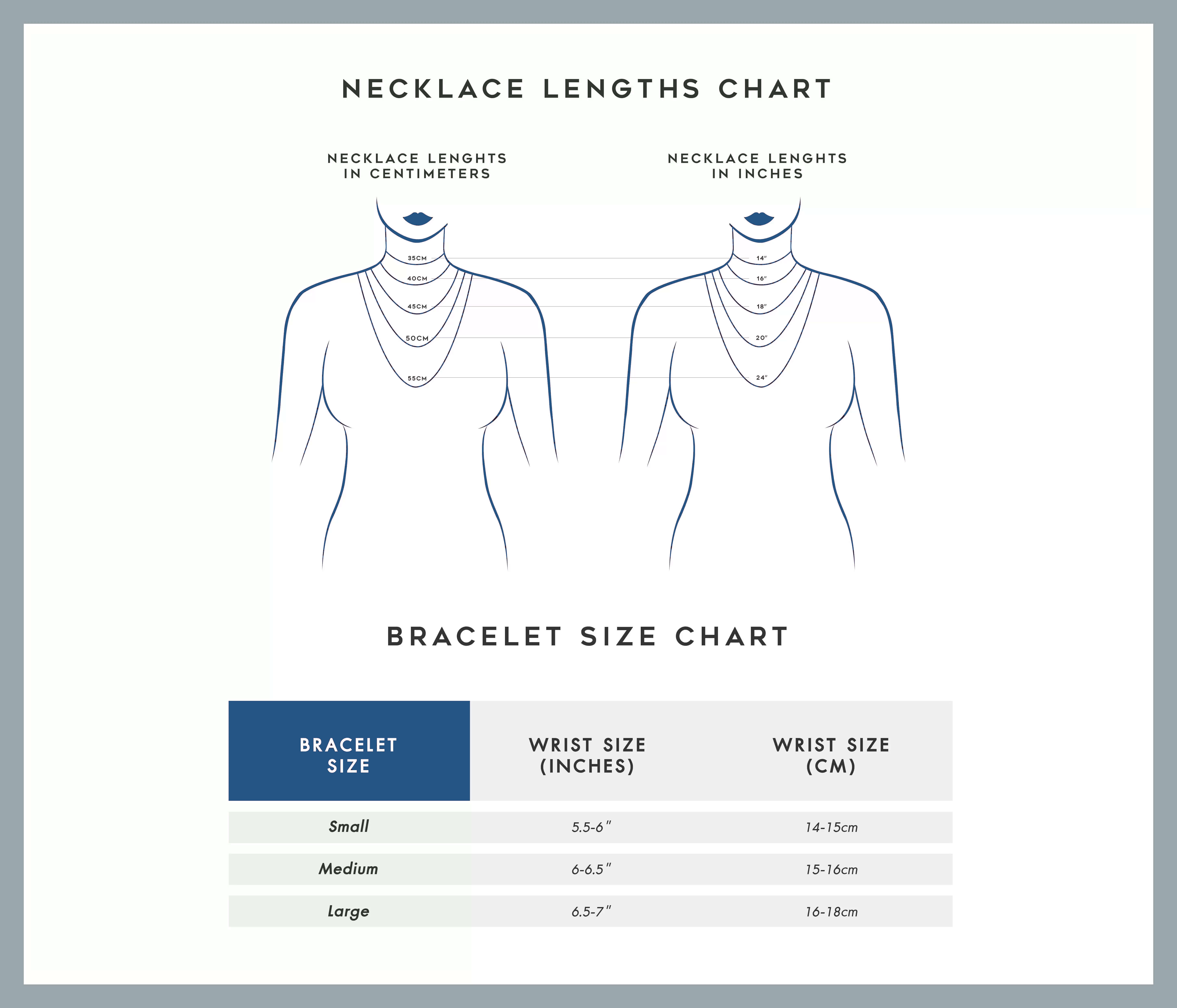 Sterling Silver Necklace & Bracelet Size Charts Silver JD